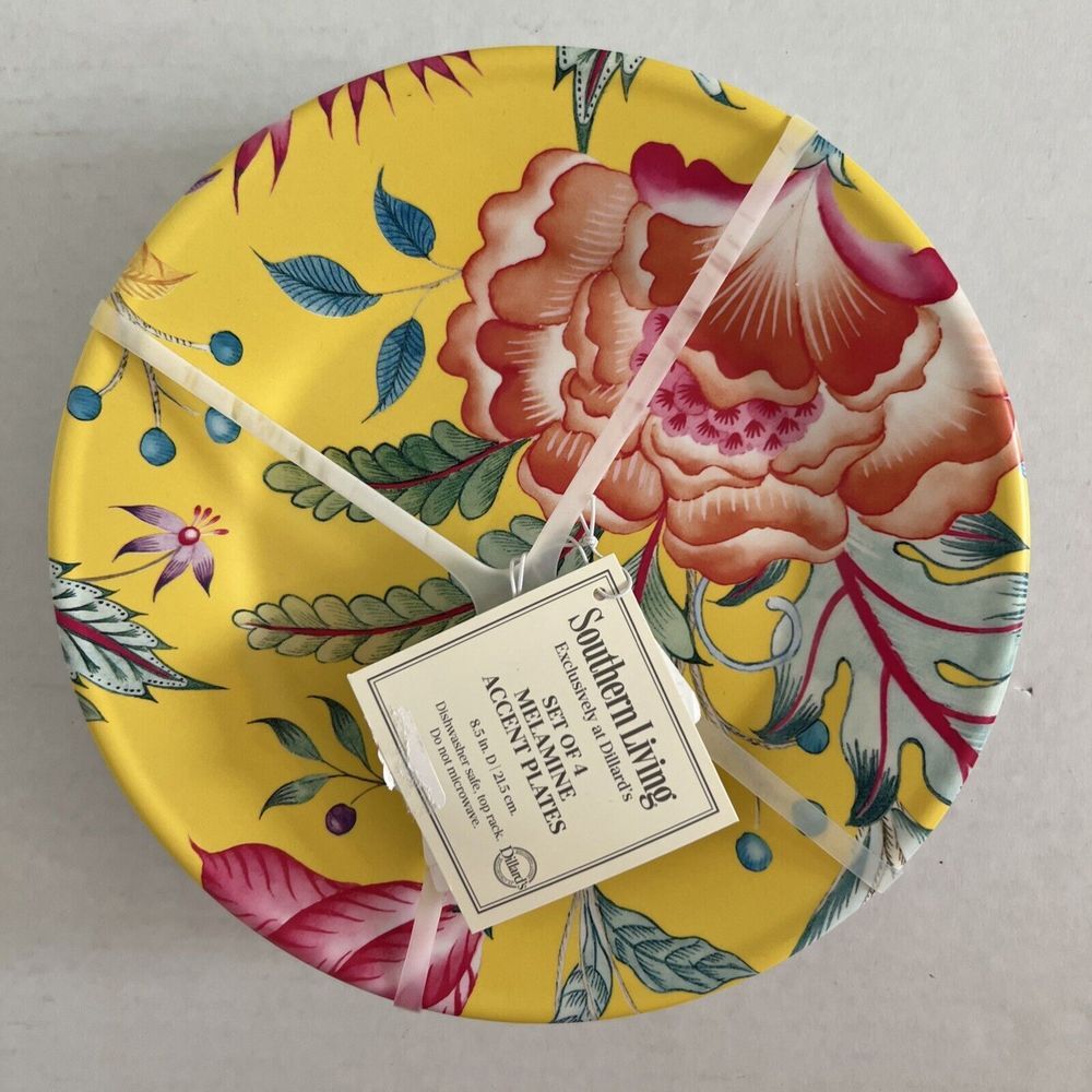SOUTHERN LIVING MELAMINE 4 ACCENT‎ PLATES FLORAL Blue/Yellow